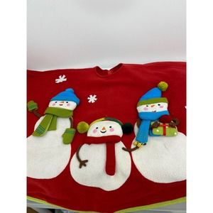Snowman Christmas Tres Skirt Red Felt